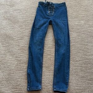 Free People Dark Blue Lace-Up Skinny Jeans